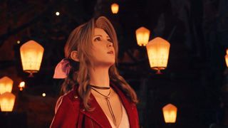 Aerith is surrounded by fire lanterns in Final Fantasy 7 Rebirth