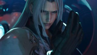 Final Fantasy 7 Rebirth's Sephiroth looking at their hand in contemplation